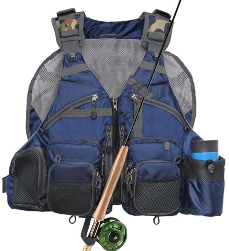 Kylebooker Gilet da pesca a mosca, regolabile, traspirante, per uomini e donne, Blu, Taglia unica