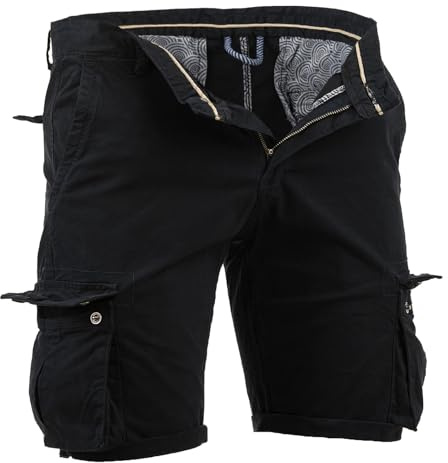 Instinct Bermuda Uomo Cargo Pantaloncini con Tasche Laterali Shorts Pantaloni Corti Slim Fit Multi-Tasche in Cotone Tasconati 50, Nero K-828