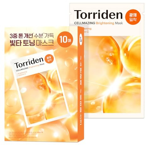Torriden CELLMAZING Vita C Facial Mask (10 Sheets) | Radiance & Glow Boosting Korean Sheet Mask | Improving Overall Skin Tone | 5D Vitamin C + Niacinamide | Korean Face Mask