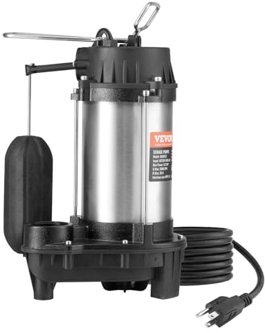 VEVOR Submersible Sump Pump, 0.75HP 5000GPH, 28 FT Lift Cast Iron Sewage Water Pump with 10 ft Power Cord and Automatic Float Switch, Stainless Steel for Clean Flooded Basement Yard Farm Sewer