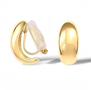 FAN&LOUIS Gold Clip On Earrings,14K Gold Plated Chunky Small Huggie Hoops Clip-On Earrings for Women Trendy Non-Pierced Ears Lightweight Teen