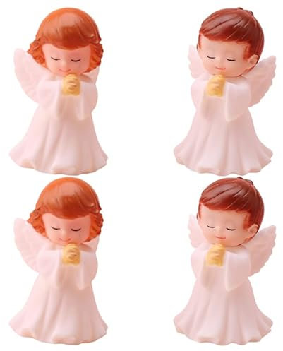 Figurines d'ange Priant 4 PièCes - Statuettes d'ange avec Ailes pour DéCoration IntéRieure, Maison, Bureau, Jardin - MatéRiau Plastique, 6.5 X 4 X 4 Cm, Blanc