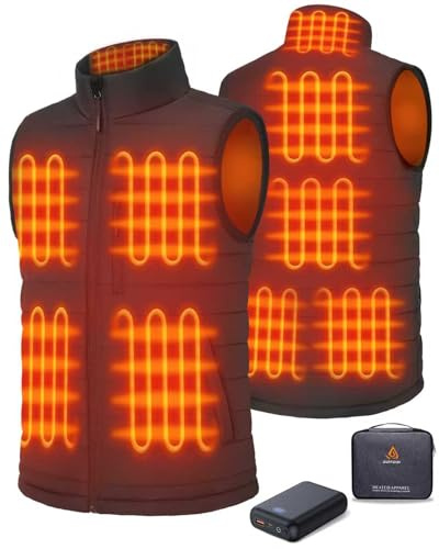 GOTOBI Chaleco Calefactable Hombre con Bateria de 16000mAh - 9 Zonas de Calefactable y 3 Temperaturas Ajustables,Termico Calefactable para Actividades al Aire Libre,Negro,L