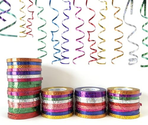 450 metri, stelle filanti colorate, 45 rotoli, stelle filanti scintillanti, 9 colori, metallizzate, per carnevale, decorazione per feste di compleanno, Capodanno, matrimonio, nastro regalo
