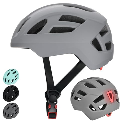 LIRENGUI Casco da bicicletta per bambini con luce posteriore per ragazzi e ragazze, luce posteriore di sicurezza ricaricabile, caschi leggeri e taglia regolabili per multi-sport (Grigio, S)