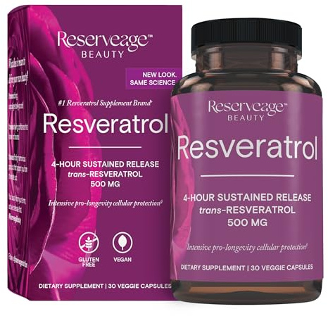 Reserveage Beauty, Resveratrol 500 mg, Antioxidant Supplement for Heart and Cellular Health, Supports Healthy Aging and Immune System, Paleo, Keto, 30 Capsules