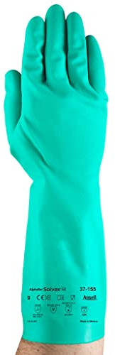 Alphatec Solvex 37-155 Nitrile Industrial Unflocked Chemical-Resistant Gloves for Food, Mechanics, Utilities - Large, Green (12 Pairs)