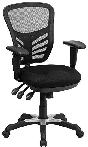 Flash Furniture Bürostuhl, ergonomisch, mit Mesh-Rückenunterstützung, geformtem und höhenverstellbarem Sitz und 3 Paddelsteuerungen, Schwarz