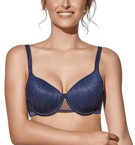 Selene, Sujetador para Mujer en Tejido Suave, con Aros y Copas Acolchadas, Motivo Floral, Colección Vanessa, Color Azul, Talla 105C