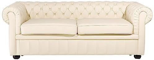 Beliani Klassisches Sofa im englischen Stil Echtleder beige/Creme Chesterfield