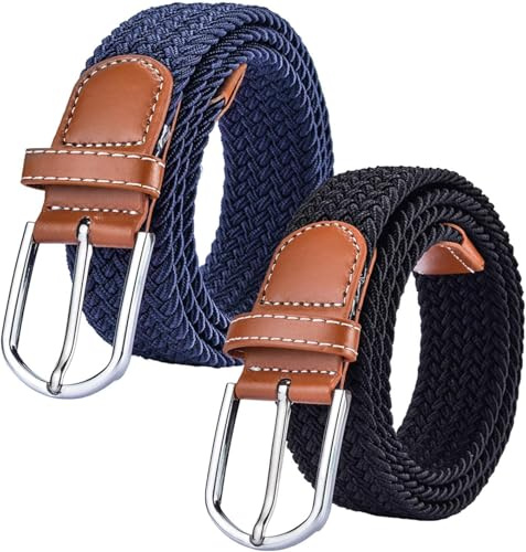 Chalier 2x Ceintures Femme Homme Elastiques Belt Tressées Extensible pour Jeans Robe Pantalons avec Boucle
