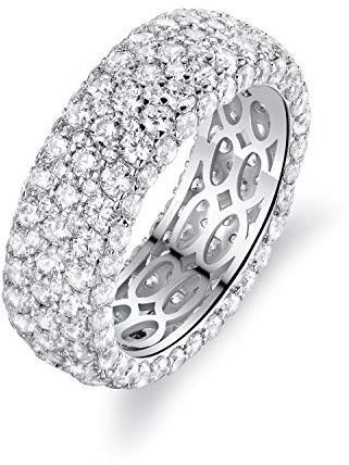 Barzel 18k White Gold Plated Wedding Band Wide Cubic Zirconia Eternity Ring for Women (Silver, 6)