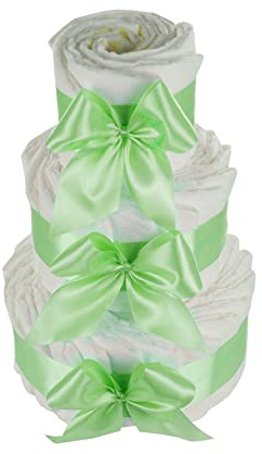 Gâteau de couches à personnaliser soi-même | Cadeau de naissance pour garçon fille neutre (3 étages, vert)