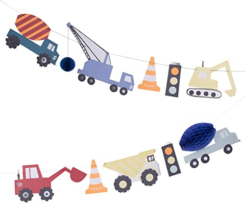 Meri Meri Construction Party Banner (Pack of 1). 14' Party Garland Including Excess Cord