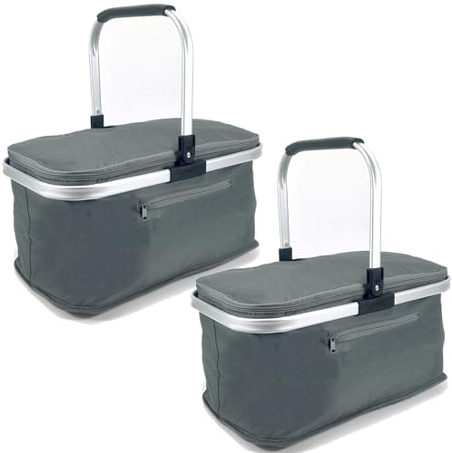 2 Stück KÜHL EINKAUFSKORB Thermo mit Deckel Kühlkorb Faltkorb Kühltasche Korb Thermokorb Kühlbox Isoliertasche GRAU