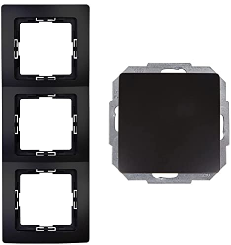 Kopp Paris 3-Fach Abdeckrahmen, Mattschwarz, 308650062 & Universalschalter Paris Universal (Wechsel-Schalter), Unterputz, Mattschwarz, 650650082, matt-schwarz, 1 stück