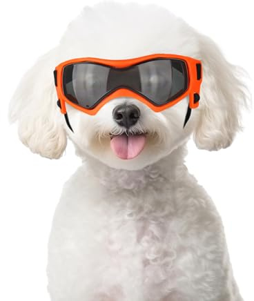 PETLESO Dog Goggles for Medium Breed Anti-UV Windproof Eye Protection Pet Sunglasses with Adjustable Straps for Driving/Outdoor Activities-Orange