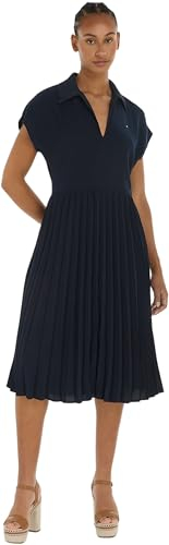 Tommy Hilfiger Damen Polokleid Pleated Midi Dress Knielang, Blau (Desert Sky), 36