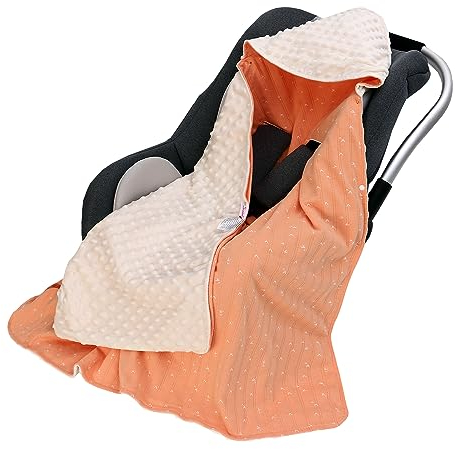 amo nenes Einschlagdecke Universal 100% Baumwolle, 90 * 90cm Doppelseitig Kuscheldecke mit Kapuze für Buggy Autositz, Kinderwagen Babydecke, Baby Decke Neugeborene, Ganzjahresdecke, Unisex, Orange
