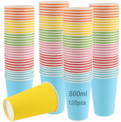ZOENHOU 120 st 479 ml flerfärgade festkoppar i papper, 500 ml färgade pappersmuggar, pappersdryckeskoppar för gör-det-själv-projekt, fester, bröllop och evenemang, 6 färger
