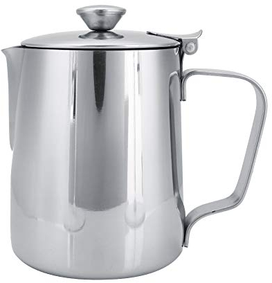VOBOR Pentolino Latte con Coperchio, Bricco Latte Acciaio Inox con Maniglia, Tazza Caffè Montalatte per Versare Caffè e Preparare Cappuccino e Latte (350ML)