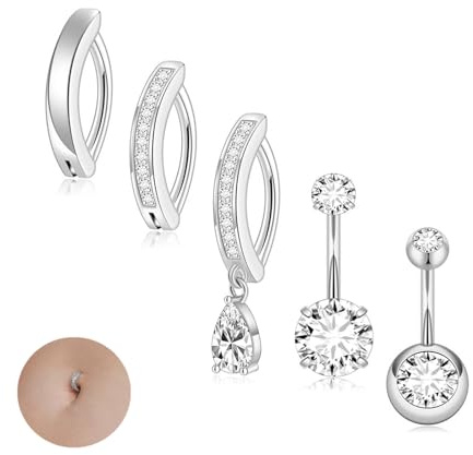 Piercing Ombelico,5 Pezzi 316L Acciaio Chirurgico Piercing Ombelico Anello Donna Ombelico Piercing Pendenti Piercing Ombelico Pendente Piercings All'ombelico Ombelico Lungo Barbell Set per le