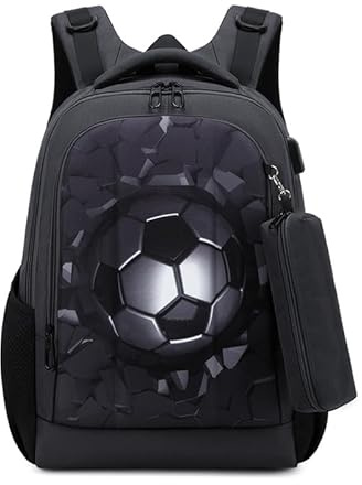 Cusangel skolväska med hårt skal för barn svart fotboll, svart, 16inch