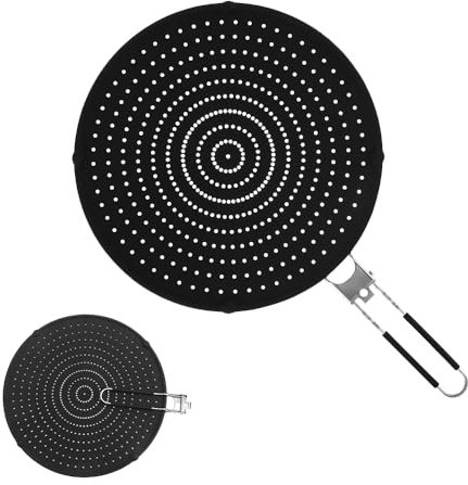 Silicone Splatter Screen for Frying Pan, 13 Inch Universal Frying Pan Oil Splatter Guard with Foldable Handle, Grease Splatter Screens Frying Pan Cover Multi-Use Heat Resistant Drain Board