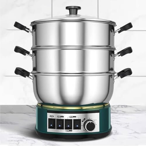 VoOqo cuiseur Vapeur électrique pour la Cuisson, marmite électrique multifonctionnelle 2100 w, cuiseur Vapeur électrique en Acier Inoxydable 304, minuterie de 60 Minutes, pour Vapeur/sautés/ragoût