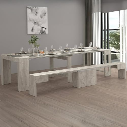 Dmora - Panca Ubertino, Seduta per Tavolo da Pranzo, Panca Singola allungabile, 290x25h45 cm, Cemento