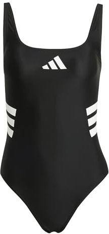 adidas Donna 3 Stripes U-Back Swimsuit, Black/White, 46