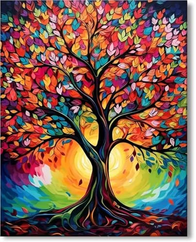 Gutluz Pintura para niños a partir de 9 años, árbol de la vida, pintura por números, pincel de lienzo, adultos pequeños