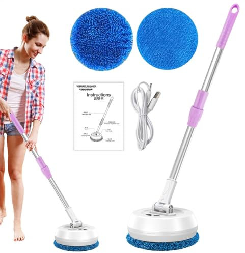 Electric Rope Mesh - Rotary Floor Cleaner, Wireless Floor Cleaner | 18 Degree Rechargeable Lightweight Electric Floor Cleaner and Polisher for Wood Floors