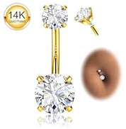 Morfetto 14G Belly Button Bars - G23 Titanium Belly Bars Sterling Silver Surgical Stainless Steel 14K Gold Round Cubic Zirconia 8/10/12MM Hypoallergenic Belly Button Piercing Jewellery Brass-10MM
