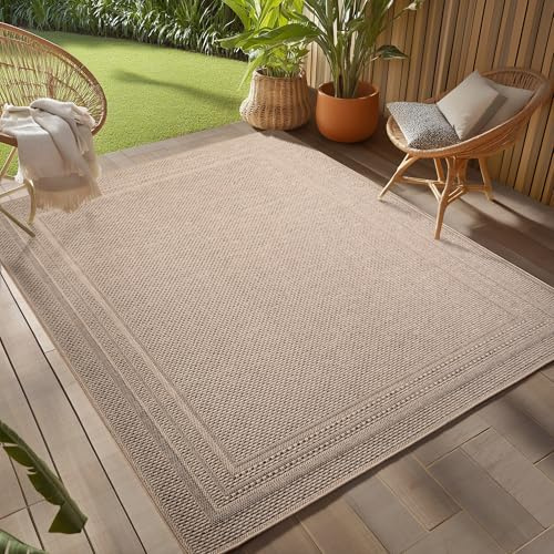 Teppium Tappeto da Esterno Beige 120x170 cm, Resistente agli Agenti Atmosferici & UV, Ideale per Cucina, Balcone, Terrazza, Soggiorno e Sala da Pranzo, Design a tinta unita con bordo