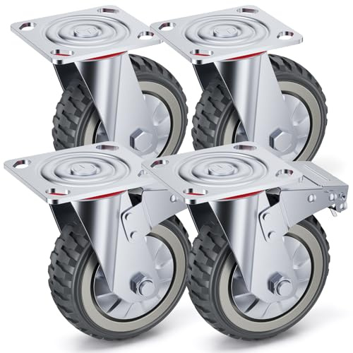 Schwerlastrollen 4 Stück Plattenrollen Möbelrollen mit Bremse, Lenkrollen 360 Grad schwenkbare Industrie-Rollen Premium Transportrollen bis 1000KGfür Trolley-Möbel