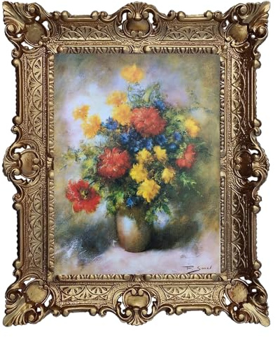 Lnxp Vintage blommålning med barockram, väggkonst av P. Sorel, 56 x 46 cm, guldram