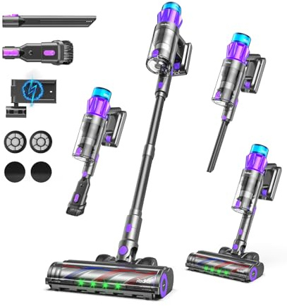 Redkey P9 Pro sladdlös borstdammsugare, 68 KPa/650 W/80 min, kraftfull sladdlös dammsugare med LED-skärm, anti-trasselborste, väggladdning, dammsugare för hårda golv/matta/djurhår