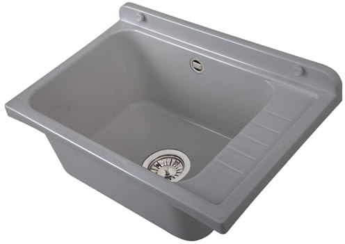 Negrari Pilozzo 2051FG Vasca Colore Grigio 58X38 H26cm Capacità 17 Litri Lavandino Muro Polipropilene Resistente Acidi Prodotti Chimici Per Interno Esterno Bagno Lavanderia Con Ripiano Sifone Piletta