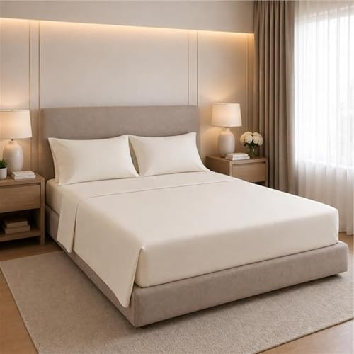 Montse Interiors Juego de Sábanas Cama 150 100% Algodón, 4 Piezas con Sábana Encimera, Bajera Ajustable y 2 Fundas de Almohadas, Suave, Transpirable y Cómodo para el Descanso Diario | Cama 150x190/200