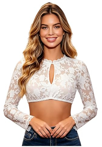 Generisk Dirndl-blus dam elegant vit Dirndl-blus med spets och knappar, traditionell blus för bayersk traditionell kostym och oktoberfest, Vit, S