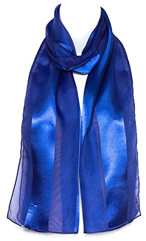 Hat To Socks Premium Chiffon Satin Scarf for Women - Korean Made Lightweight Sheer Fashion Wrap, Soft Elegant Shawl (Royal Blue)