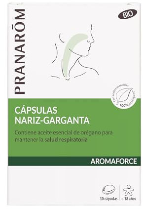 PRANAROM - Aromaforce - Cápsulas Nariz-Garganta - con Aceites Esenciales - Orégano Vulgare - Mantenimiento de la Salud de las Vías Respiratorias - Limón 100% Orgánico - 30 Cápsulas.
