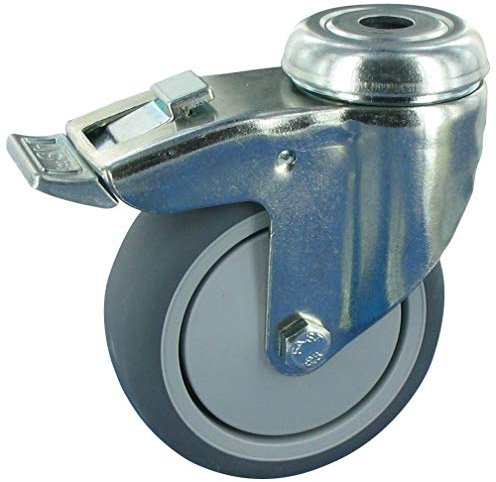 Rollentechnik Apparaterollen Lenkrolle mit Feststeller Ø100mm TPE Gummi Rückenloch