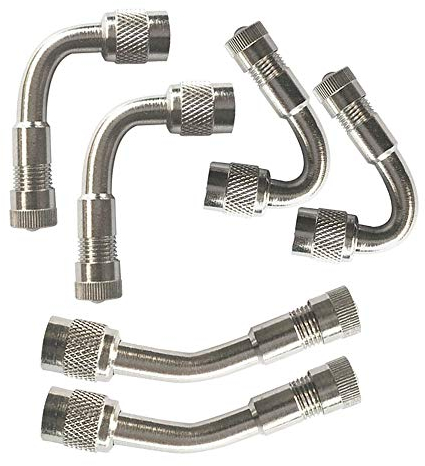 QitinDasen 6Pcs Professionell Reifen Ventilverlängerung Adapter Set, Vernickeltes Kupfer Reifenventil Verlängerung Schrader Ventil Adapter, für Fahrrad, Motorrad, Auto (Silber, 45°, 90°, 135°)