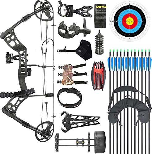 wolfman Compound Bogen Set 30-70 lbs Einstellbares Schießen Wettbewerb Bogen Hochwertige CNC-Bearbeitung Dual-Nockensystem Bogen Pfeil Set IBO 325 FPS für Bogenschießen Jagd Rechtshänder (schwarz)