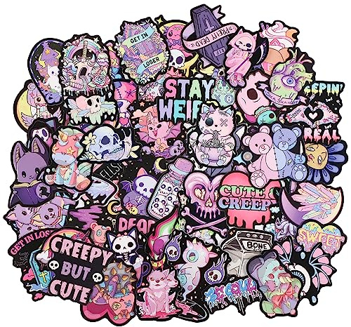 TOYMIS 100pcs Cute Gothic Stickers, Pink Anime Stickers Waterproof Pastel Goth Vinyl Interesting Graffiti Cool for Water Bottles Laptops Skateboards Luggage (E01437)