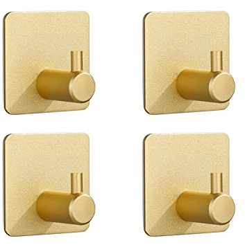 Self Adhesive Hooks 4 Pack, Coat Hooks, Sticky Hooks Strong, for Stick on Hooks Door Hooks, Bathroom Hooks, Wall Hooks, Kitchen Hooks, Suction Hooks (Gold)