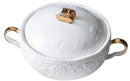 UGCER Sopera de cerámica con cucharón de Sopa, Elegante Cuenco de Sopa de cerámica de Estilo Europeo para Restaurante, hogar, Cocina, decoración, Olla de Sopa