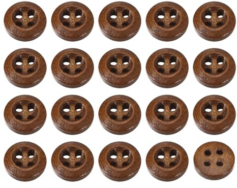 uxcell 50Pcs Wooden Buttons, 9mm(3/8) 4 Hole Round Wood Sewing Button Craft for Sewing DIY Craft Clothing, Coffee